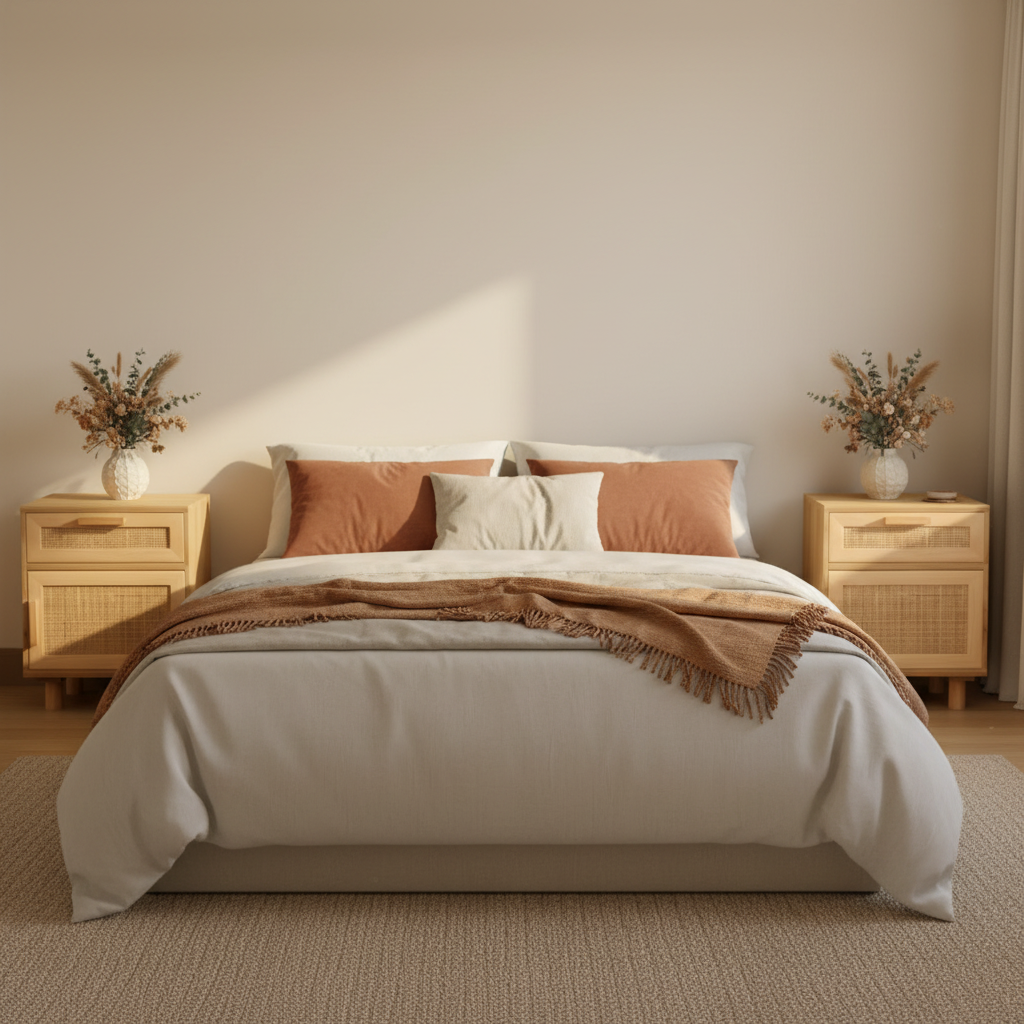 Naturel rotan bed tussen 2