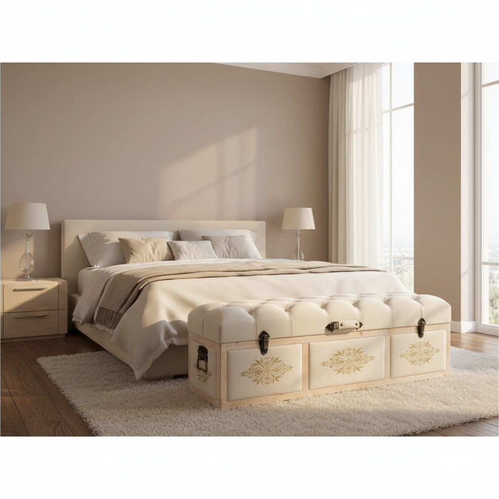 Opbergbank in moderne slaapkamer