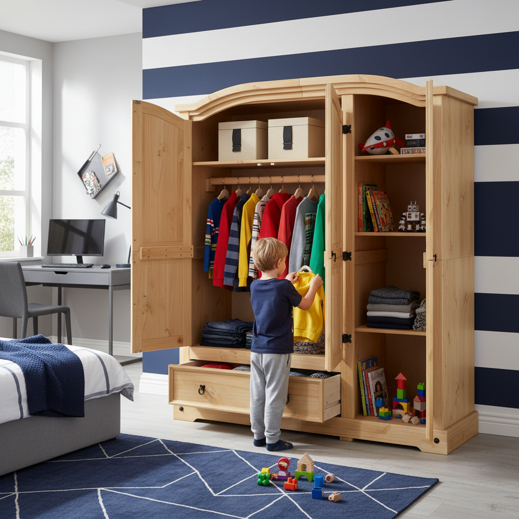 Open grote kledingkast in jongenskamer