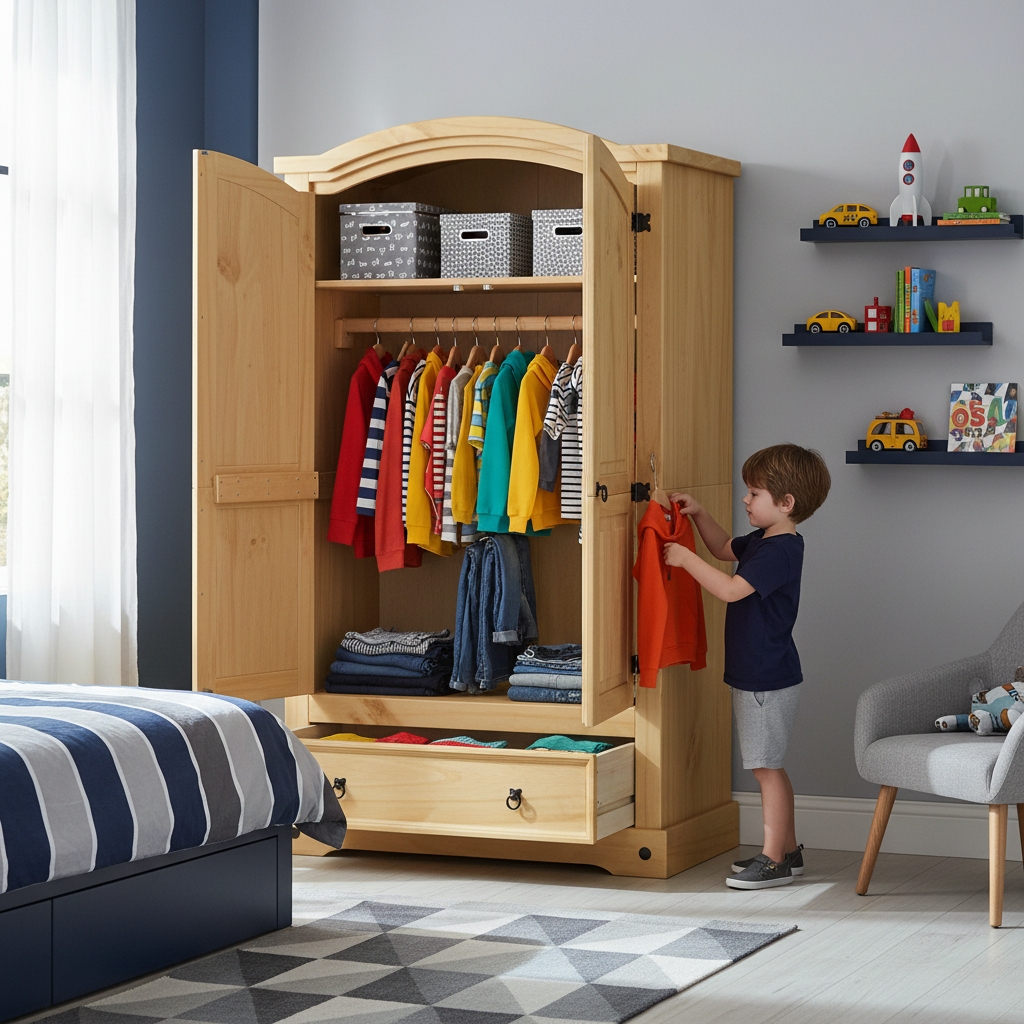 Open kledingkast in jongenskamer