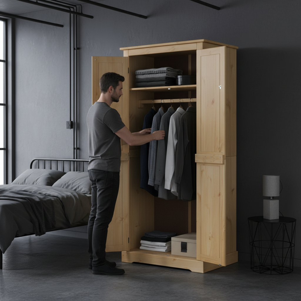 Open kledingkast in mannenkamer