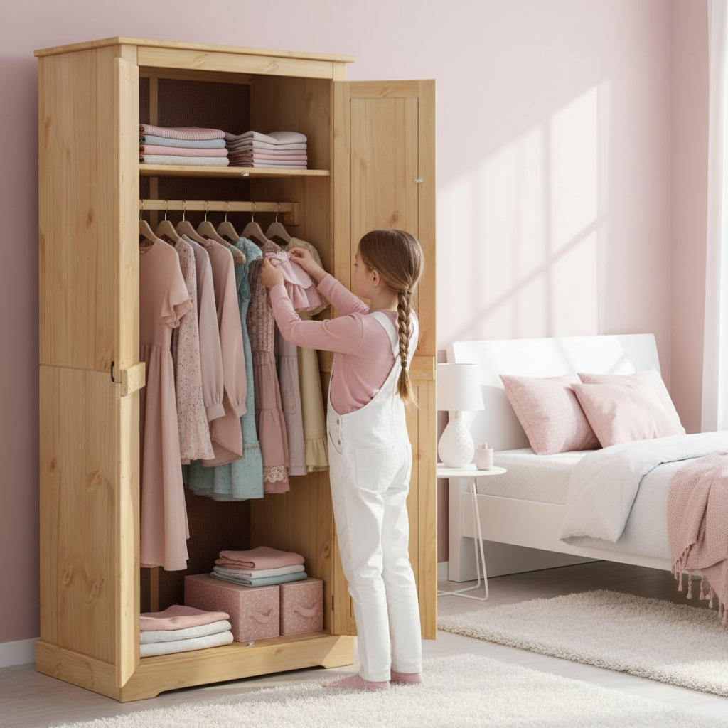 Open kledingkast in meisjeskamer