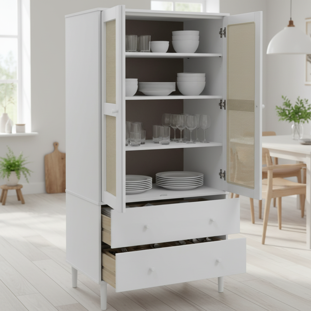 Open rotan kast in keuken