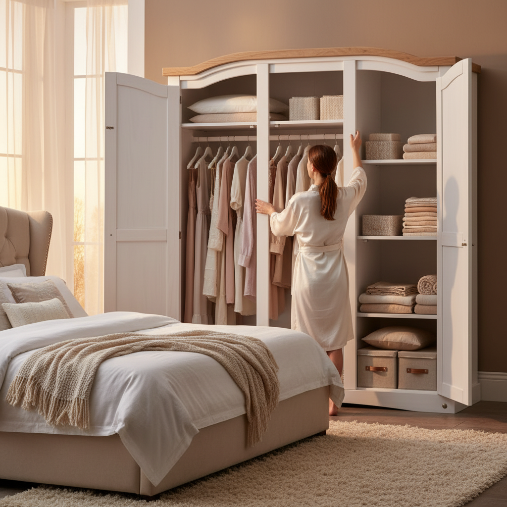 Open witte kledingkast in mooie master bedroom