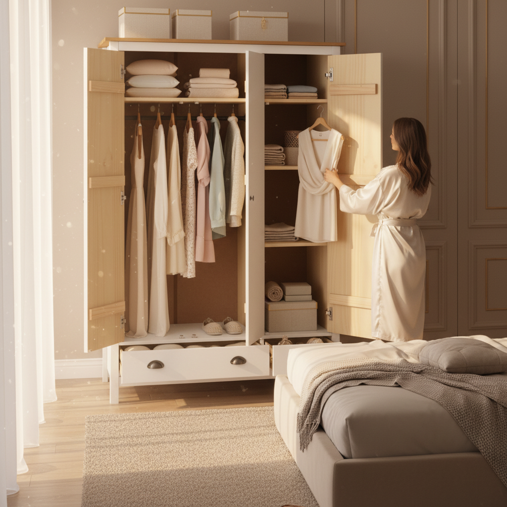 Open witte kledingkast in mooie master bedroom