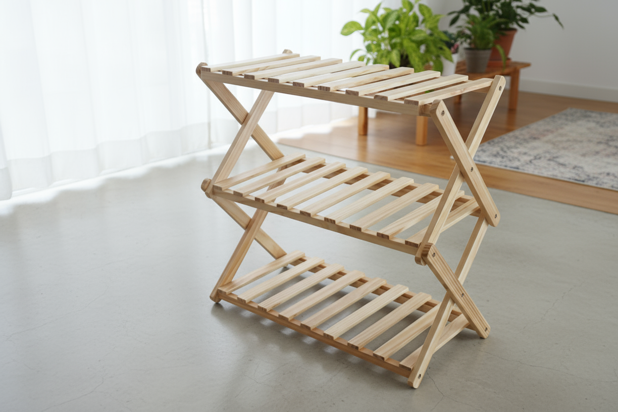 Klappbares Holzregal – 3 Ebenen (31 x 21 x 47,2 cm)