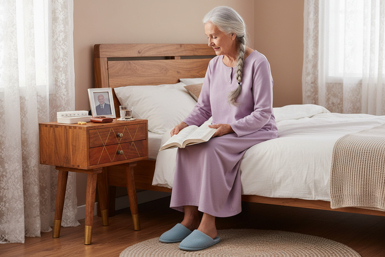 Oudere vrouw start haar dag