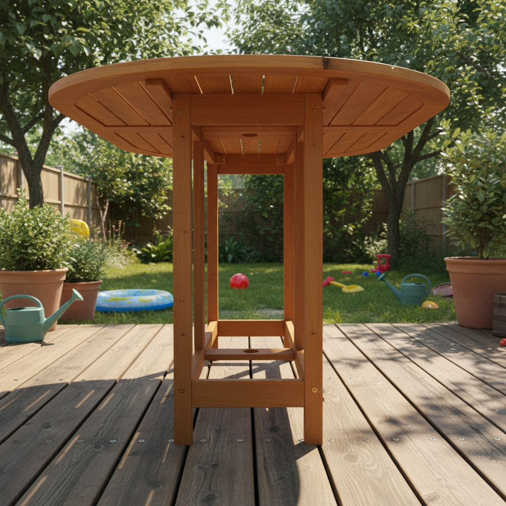 Ovale tuintafel met focus op onderbouw