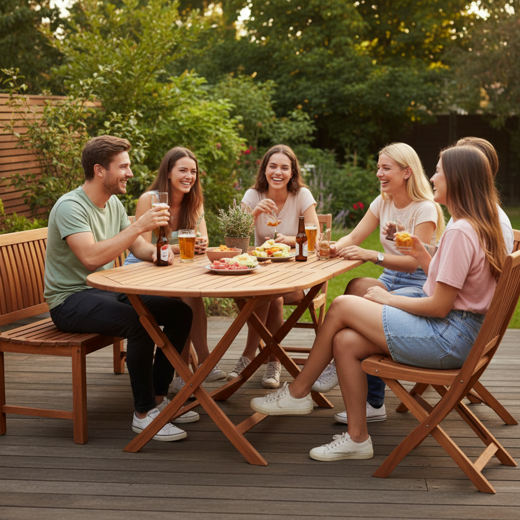 Ovale tuintafel met vrienden