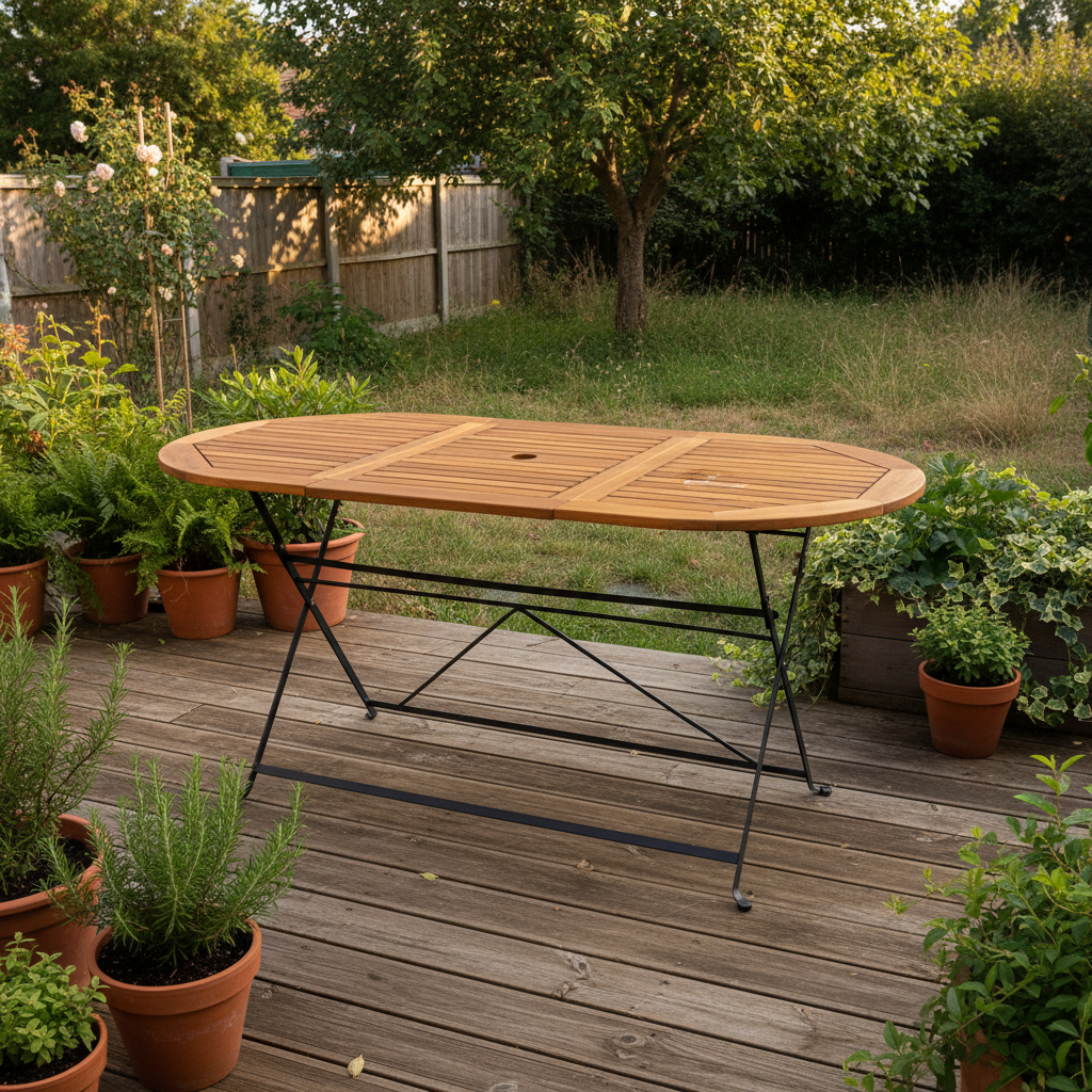 Ovale tuintafel op deck