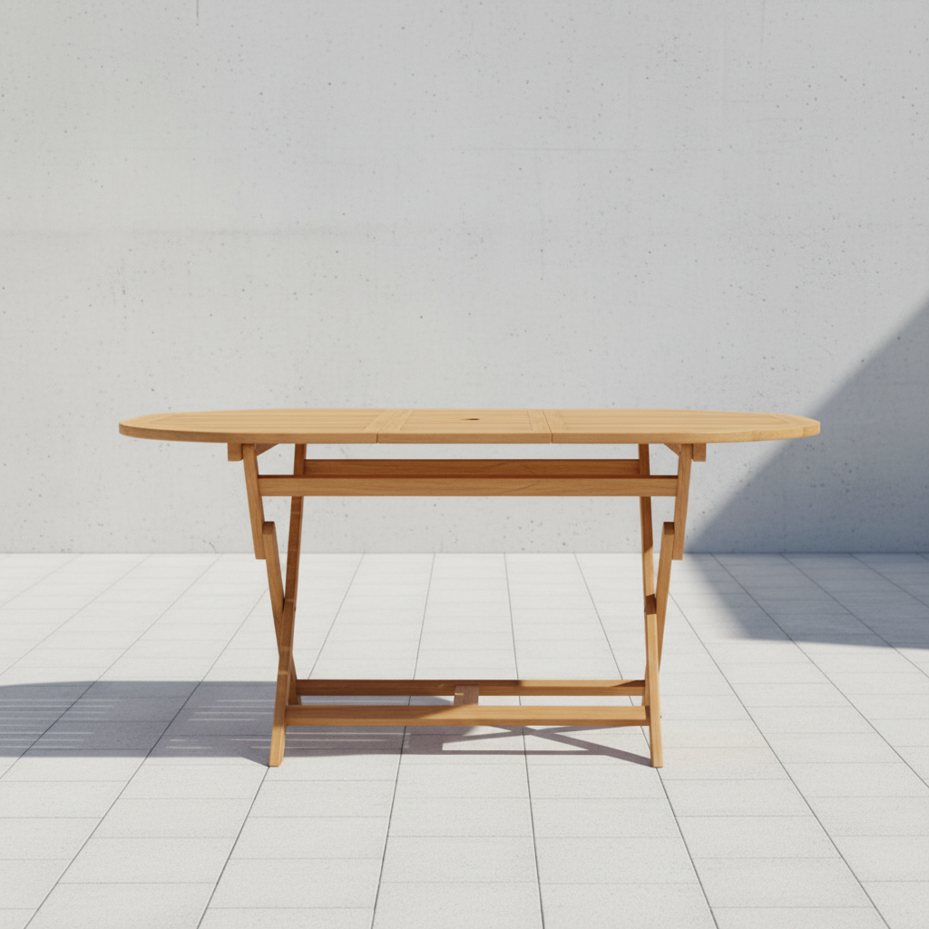 Ovale tuintafel op tegels helder