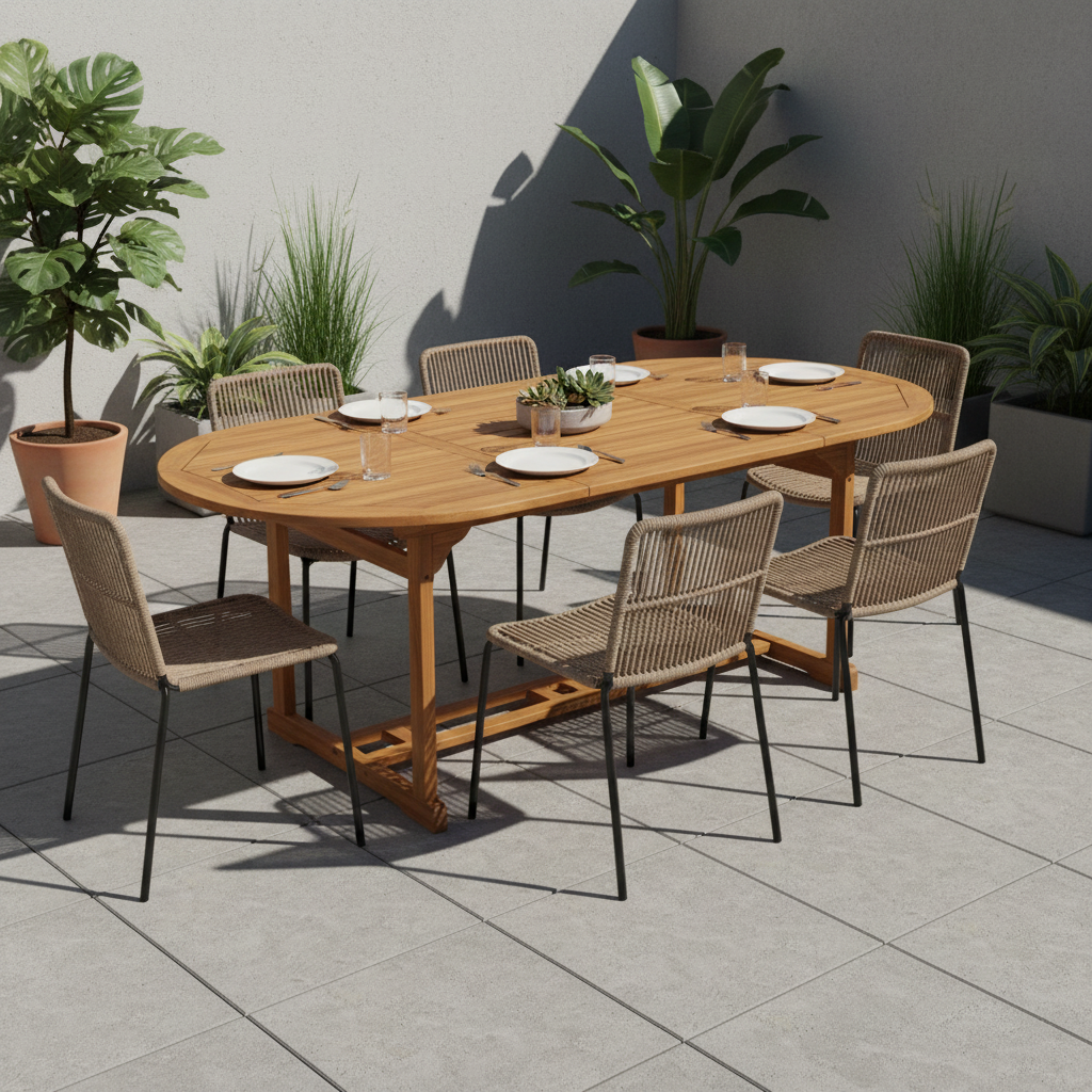 Ovale tuintafel op terras