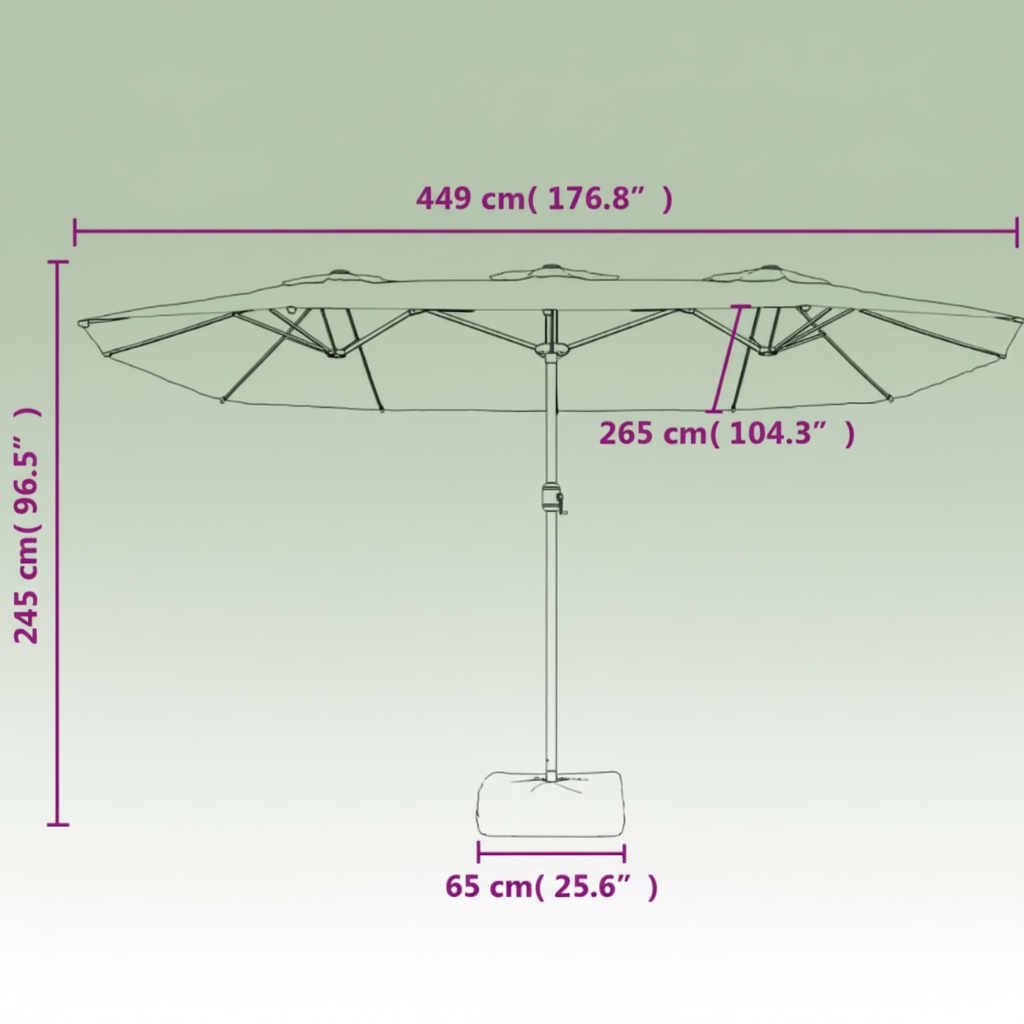 Parasol met afmetingen op lichtgroene achtergrond
