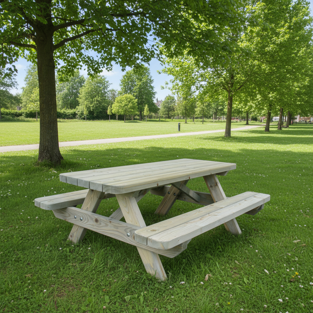 Park met bomen kinderpicknicktafel