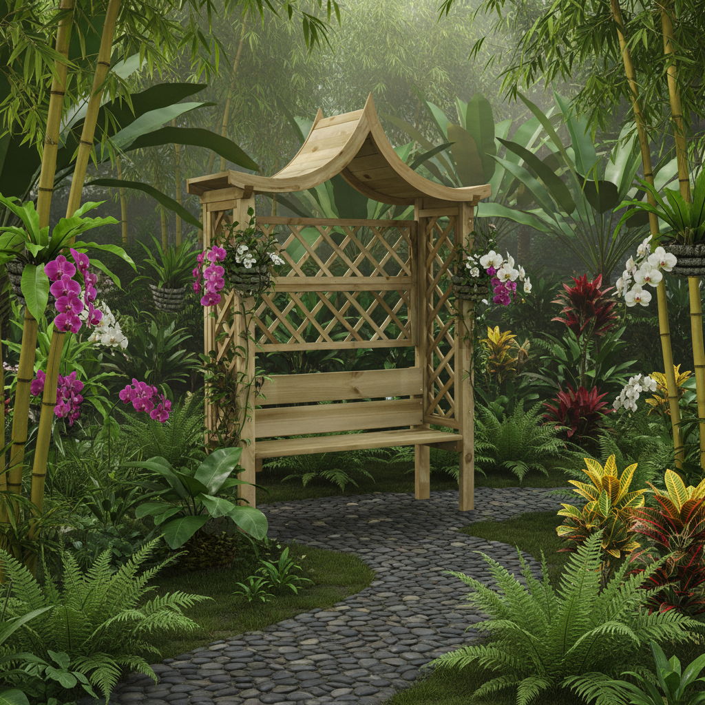 Pergola in Bali-stijl tuin