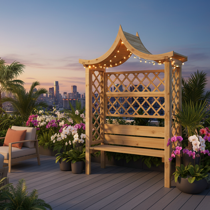 Pergola op dakterras avondsfeer