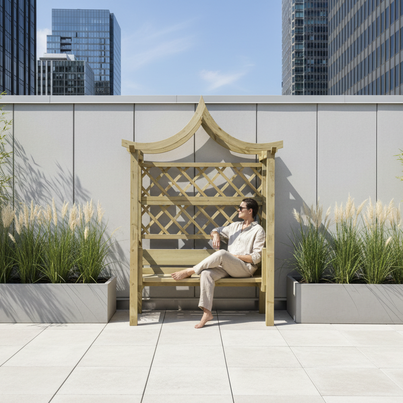 Pergola op dakterras tegen muur