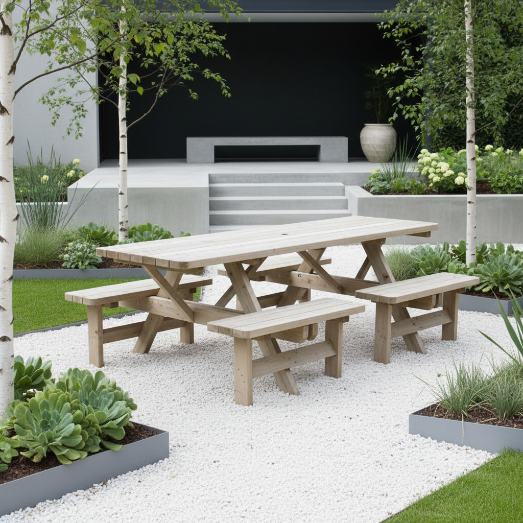 Picknicktafel 240cm in moderne tuin