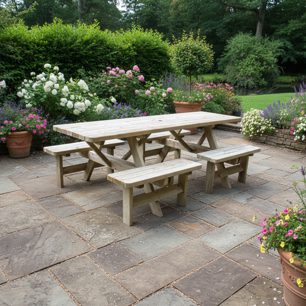 Picknicktafel 240cm op stenen patio