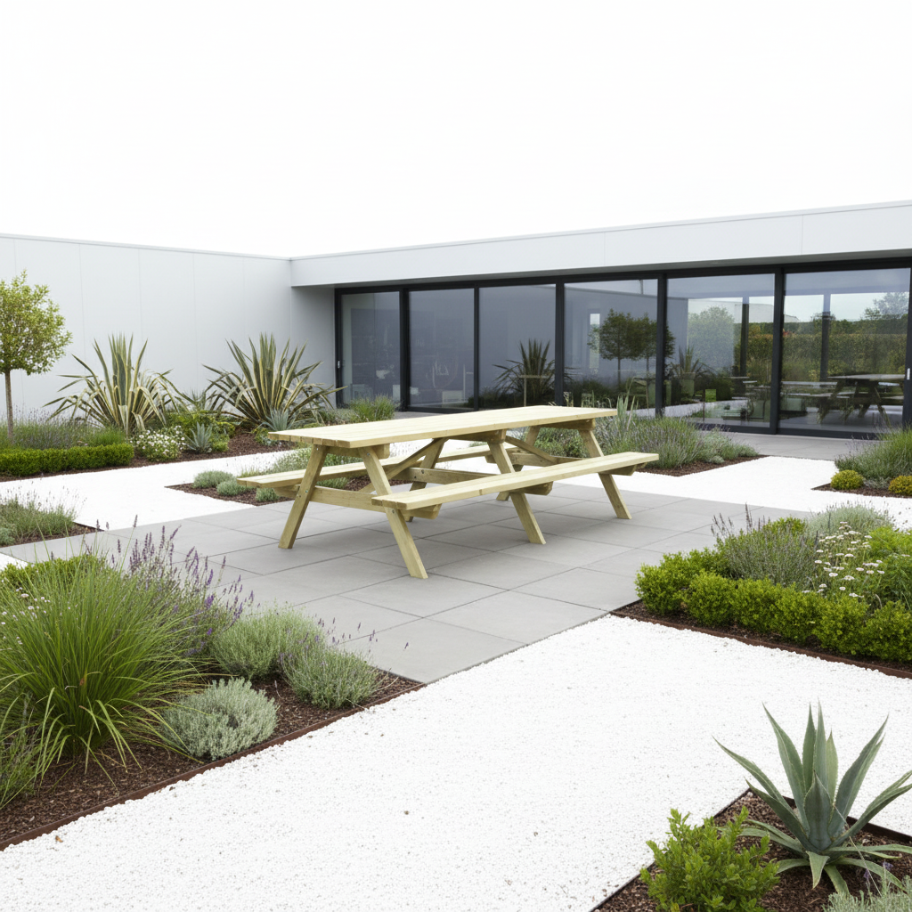 Picknicktafel in moderne tuin