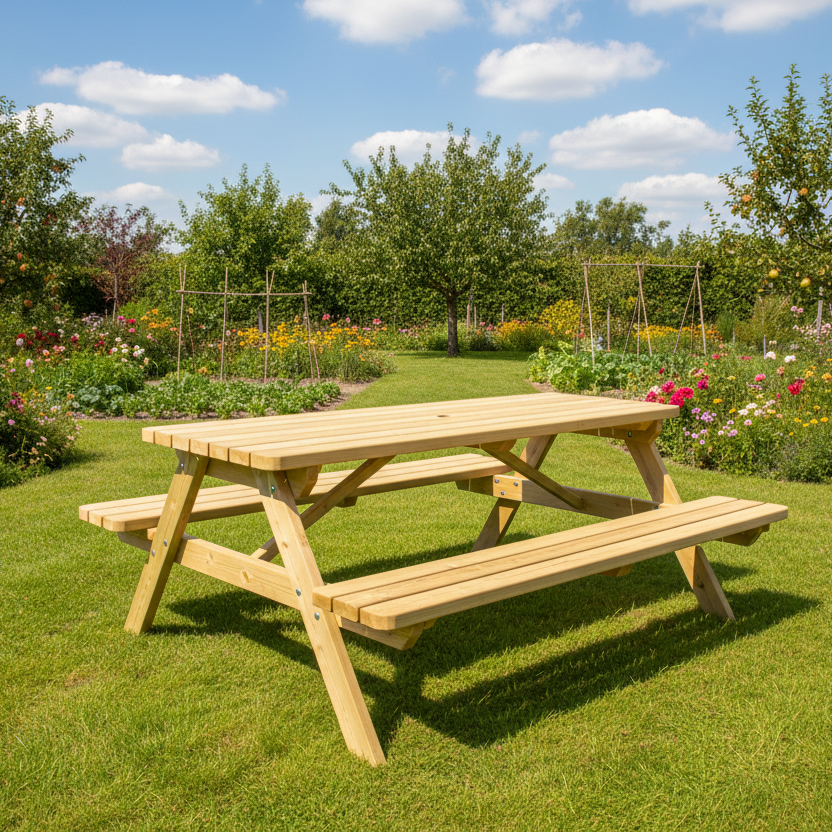 180 cm Picknicktafel KING elevated angle zomer