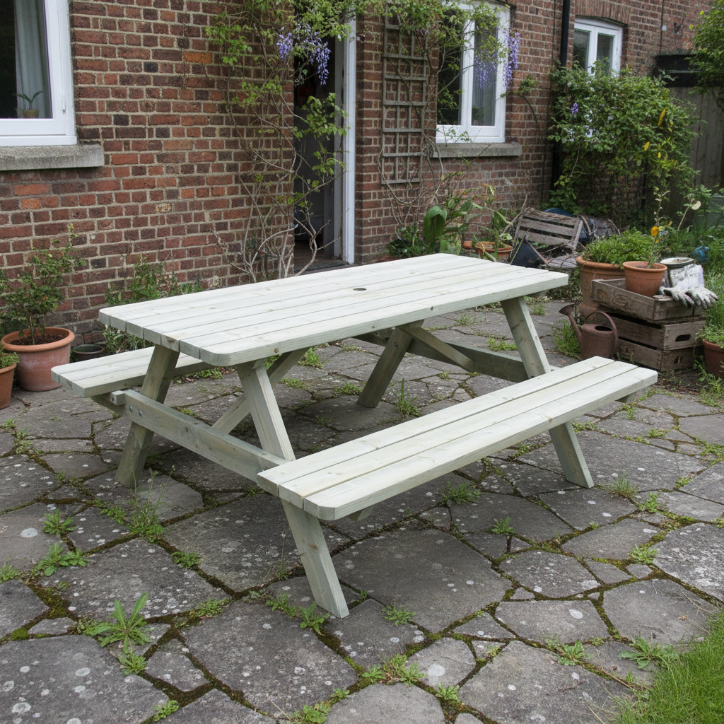 Picknicktafel op gepatineerde patio