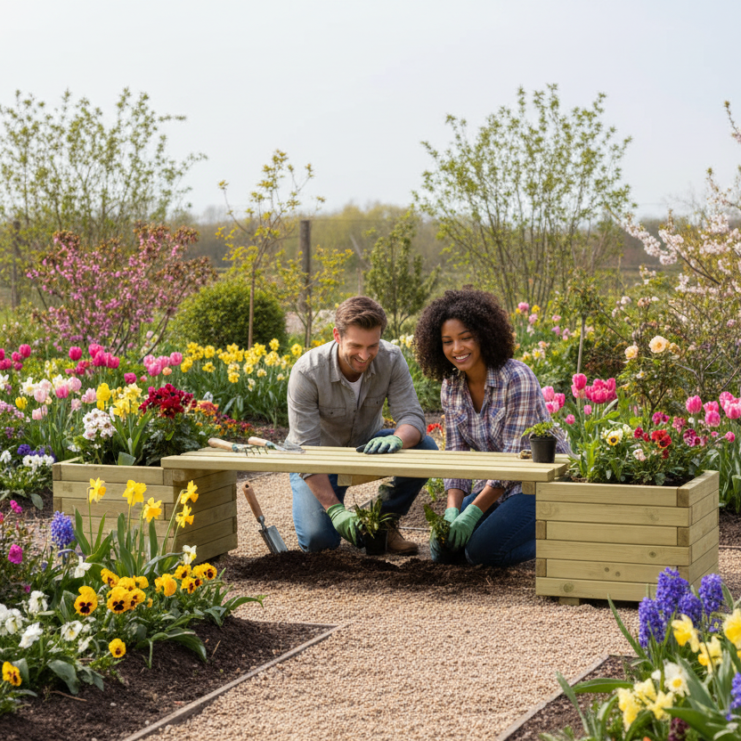 Plantenbank grenen spring garden met koppel