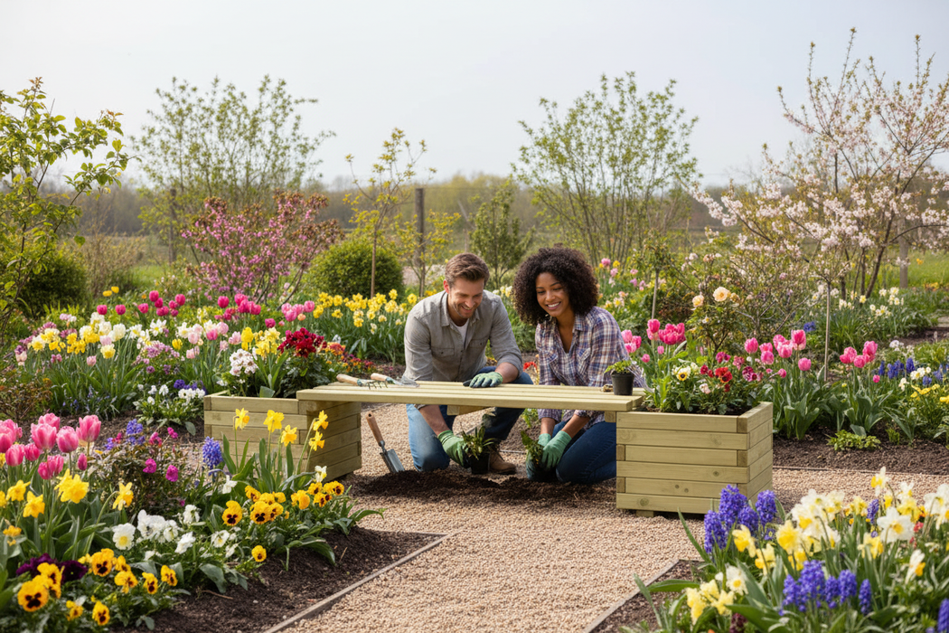 Plantenbank grenen spring garden met koppel