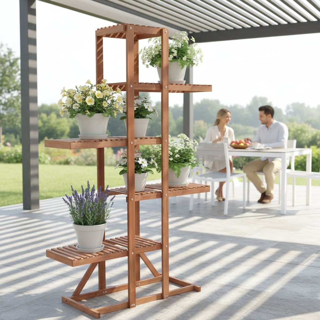 Plantenstandaard onder pergola
