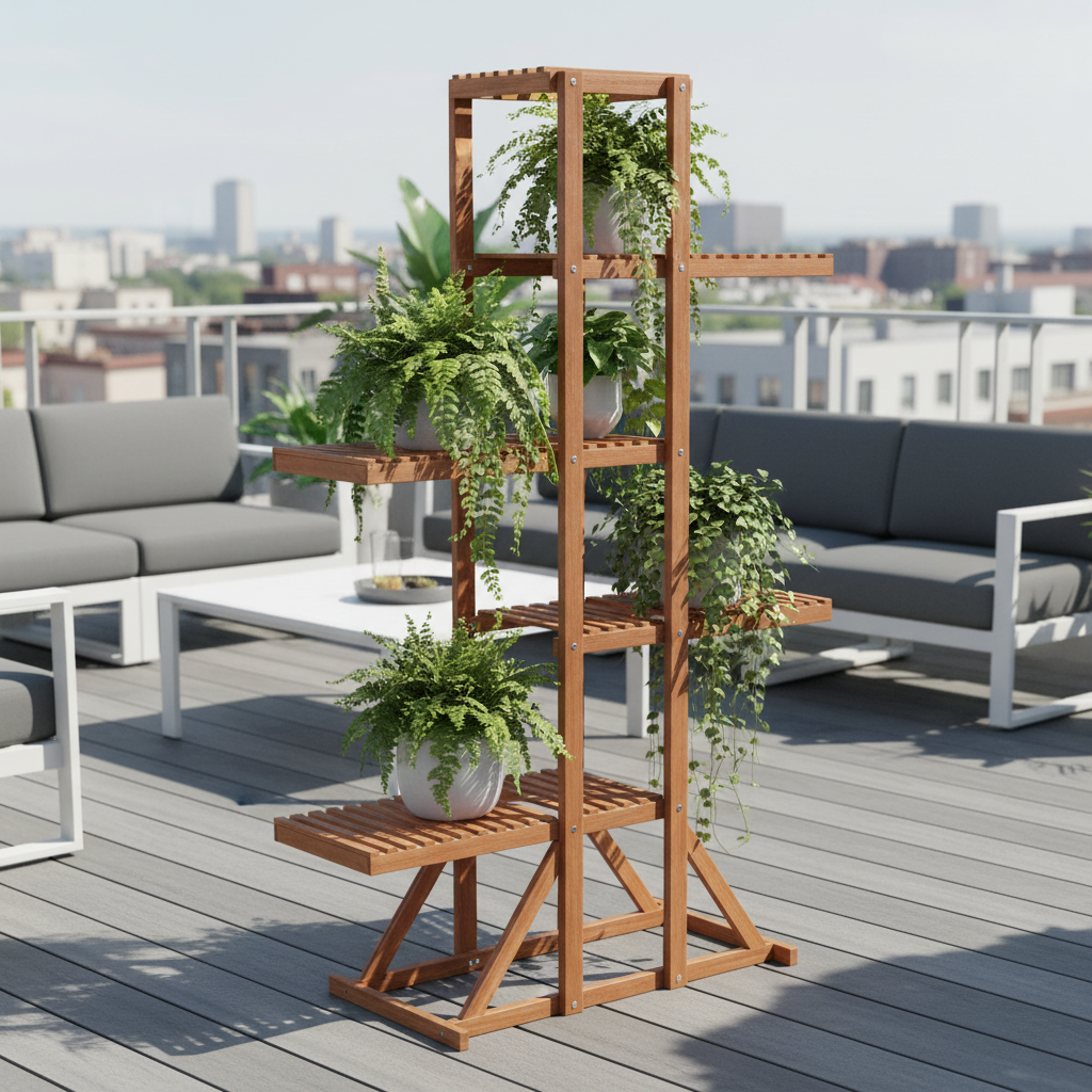 Plantenstandaard op modern dakterras