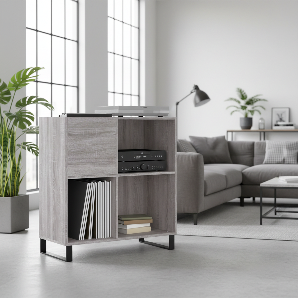 Platenkast Grijs Sonoma in industriële woonkamer