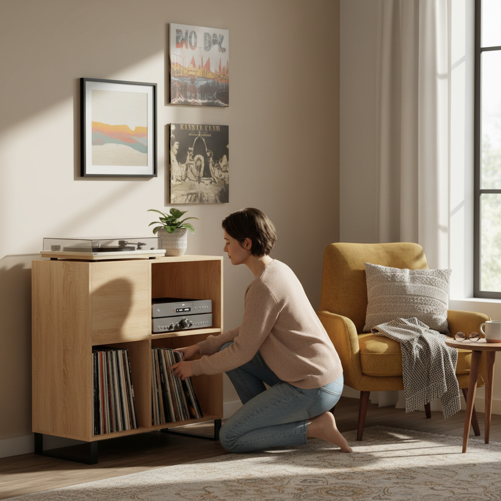 Platenkast Sonoma eiken in warme muziekkamer