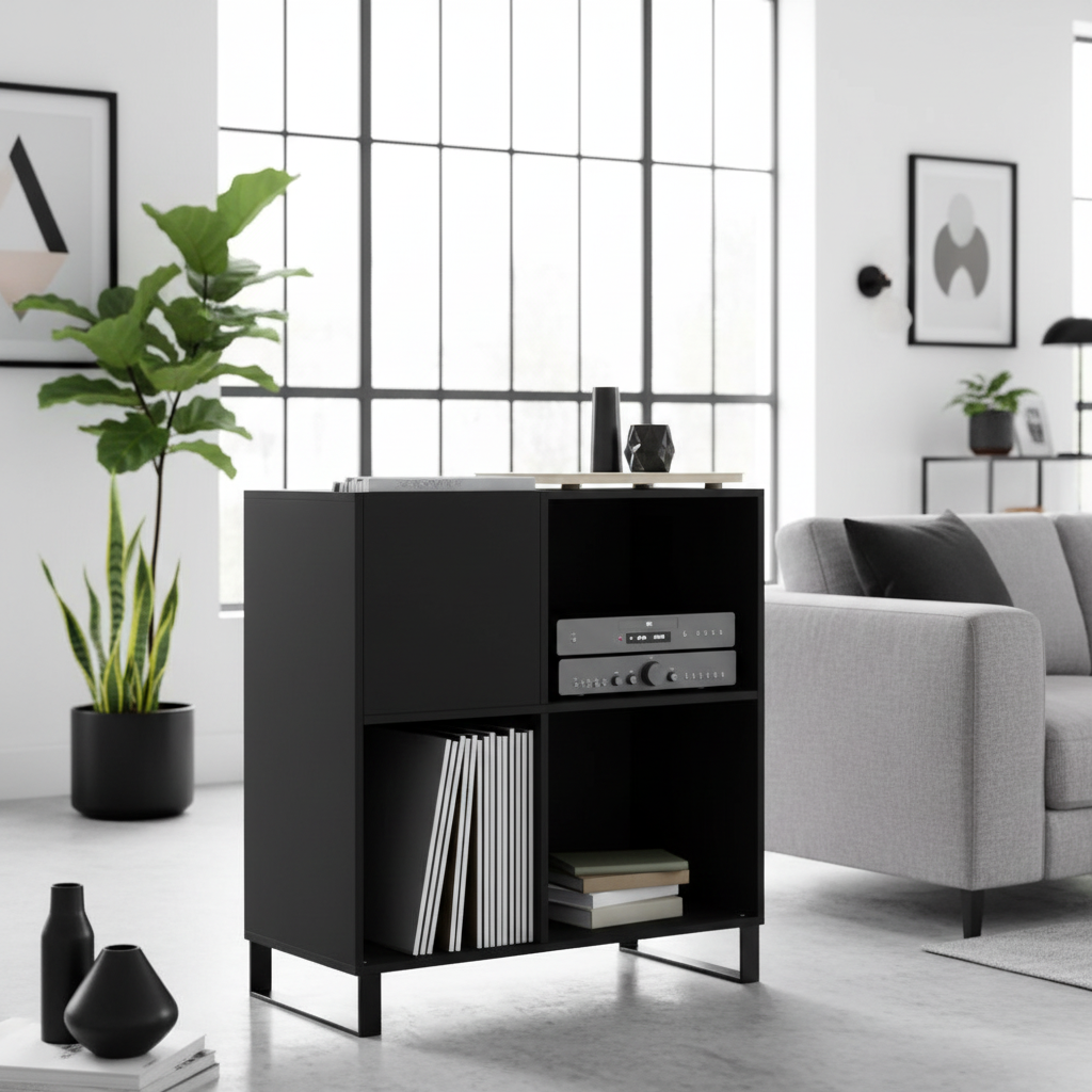 Platenkast zwart in moderne woonkamer