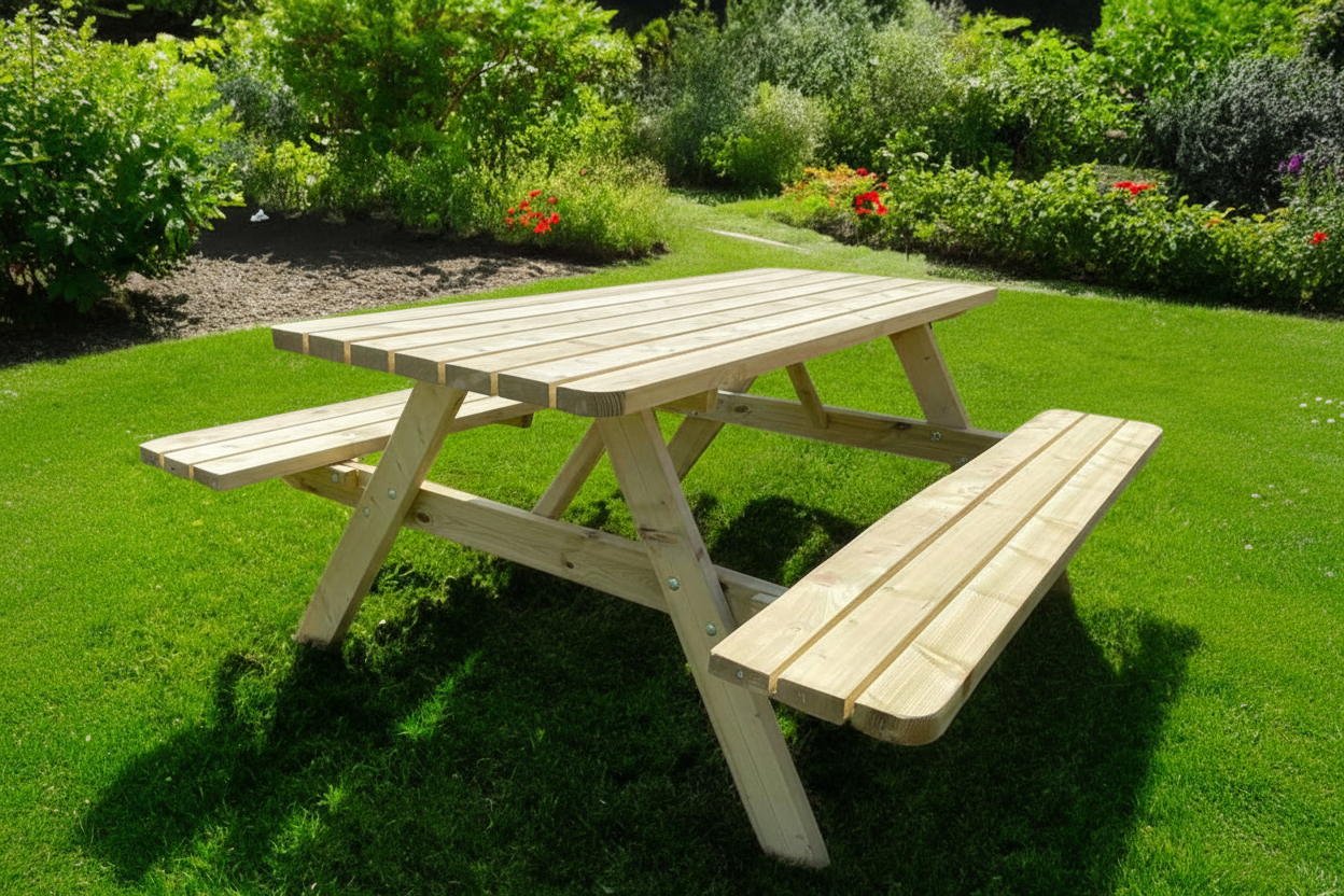 Productfoto 7-planks picknicktafel in zomertuin