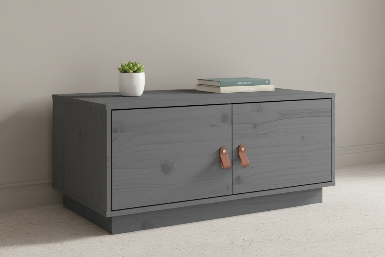 Productfoto grijze houten tafel op vloer