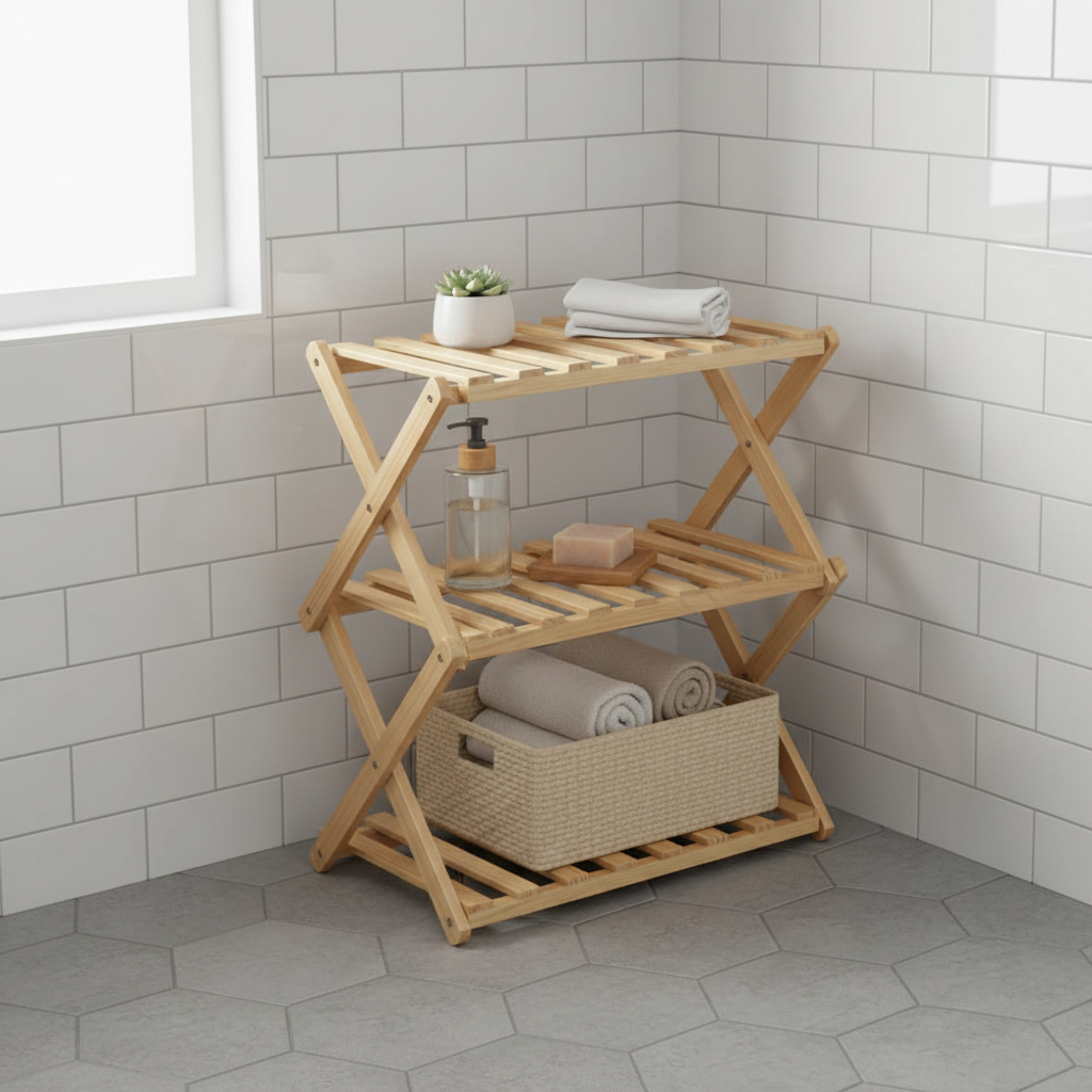 Wooden Rek Opvouwbaar houten rek – 3 lagen, compact & handig | E-woodproducts