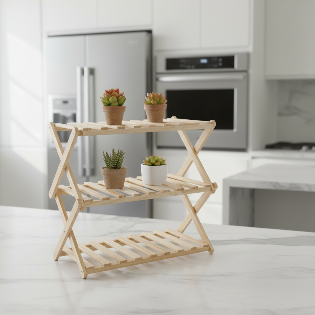 Wooden Rek Opvouwbaar houten rek – 3 lagen, compact & handig | E-woodproducts