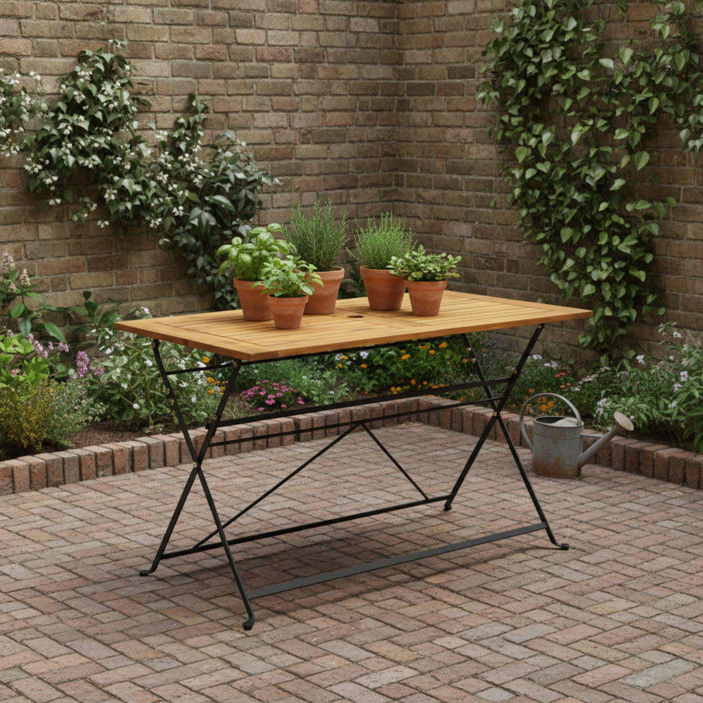 Rechthoekige tuintafel in stadstuin