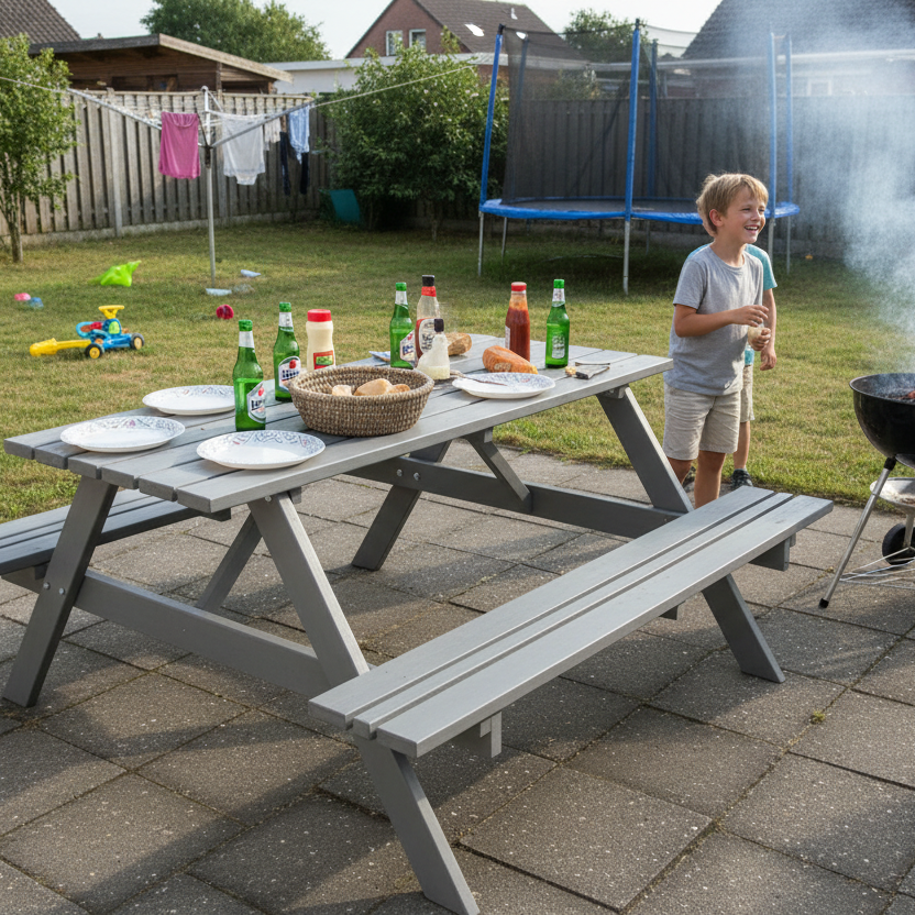 Remia Picknicktafel grijs BBQ authentiek