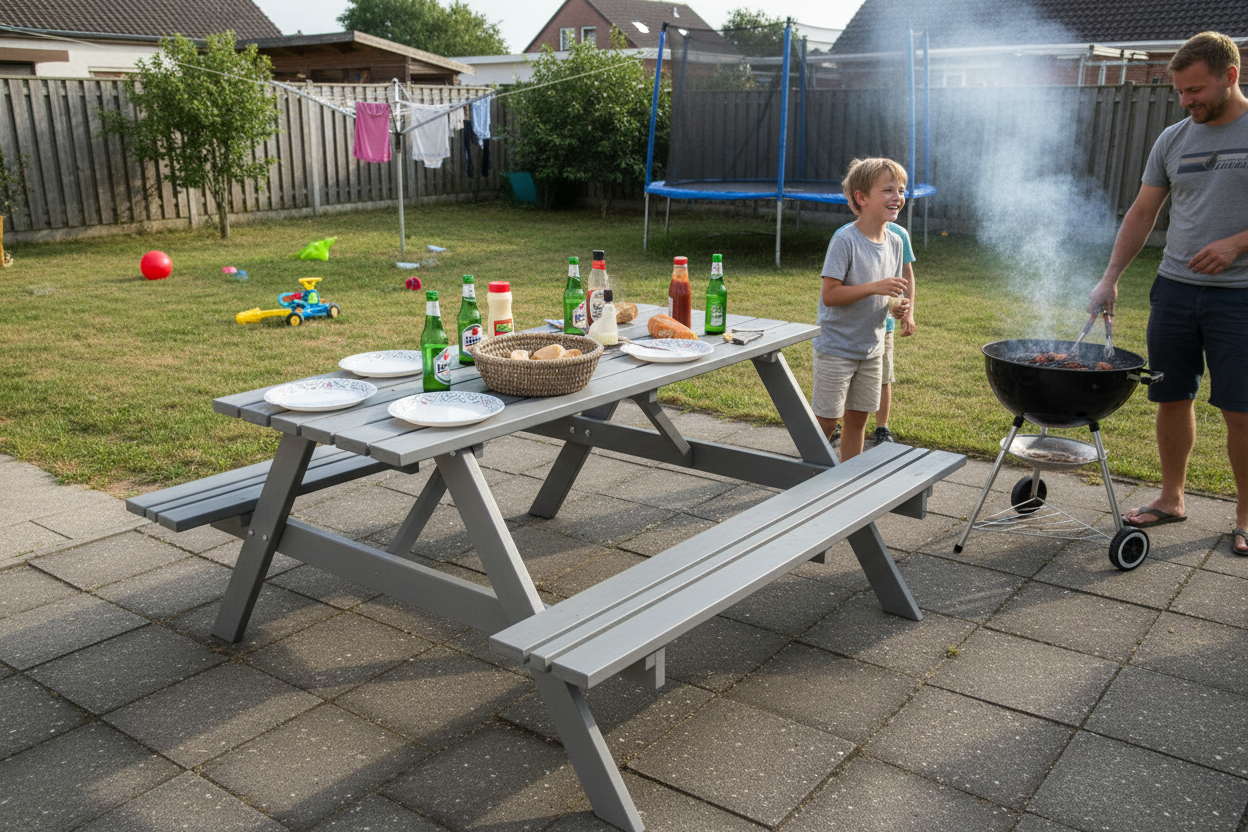 Remia Picknicktafel grijs BBQ authentiek
