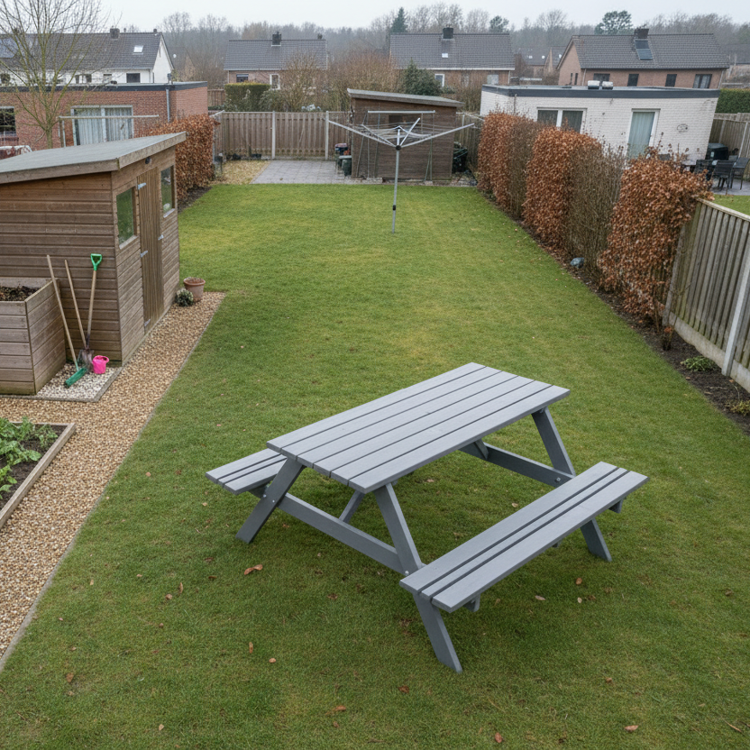 Remia Picknicktafel grijs drone 45 graden