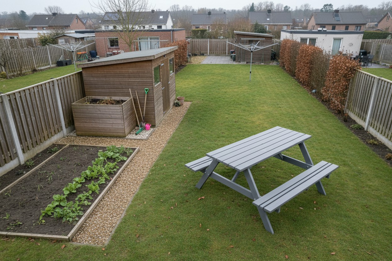 Remia Picknicktafel grijs drone 45 graden