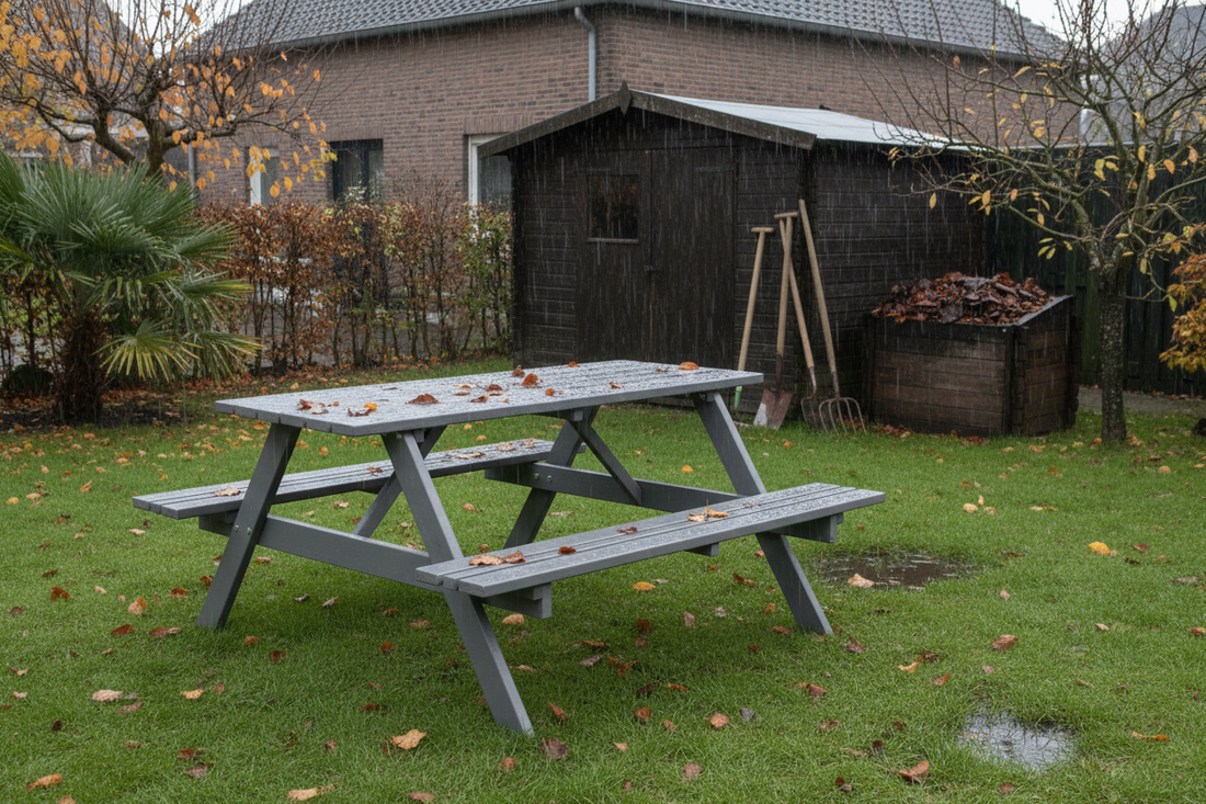 Remia Picknicktafel grijs regen authentiek