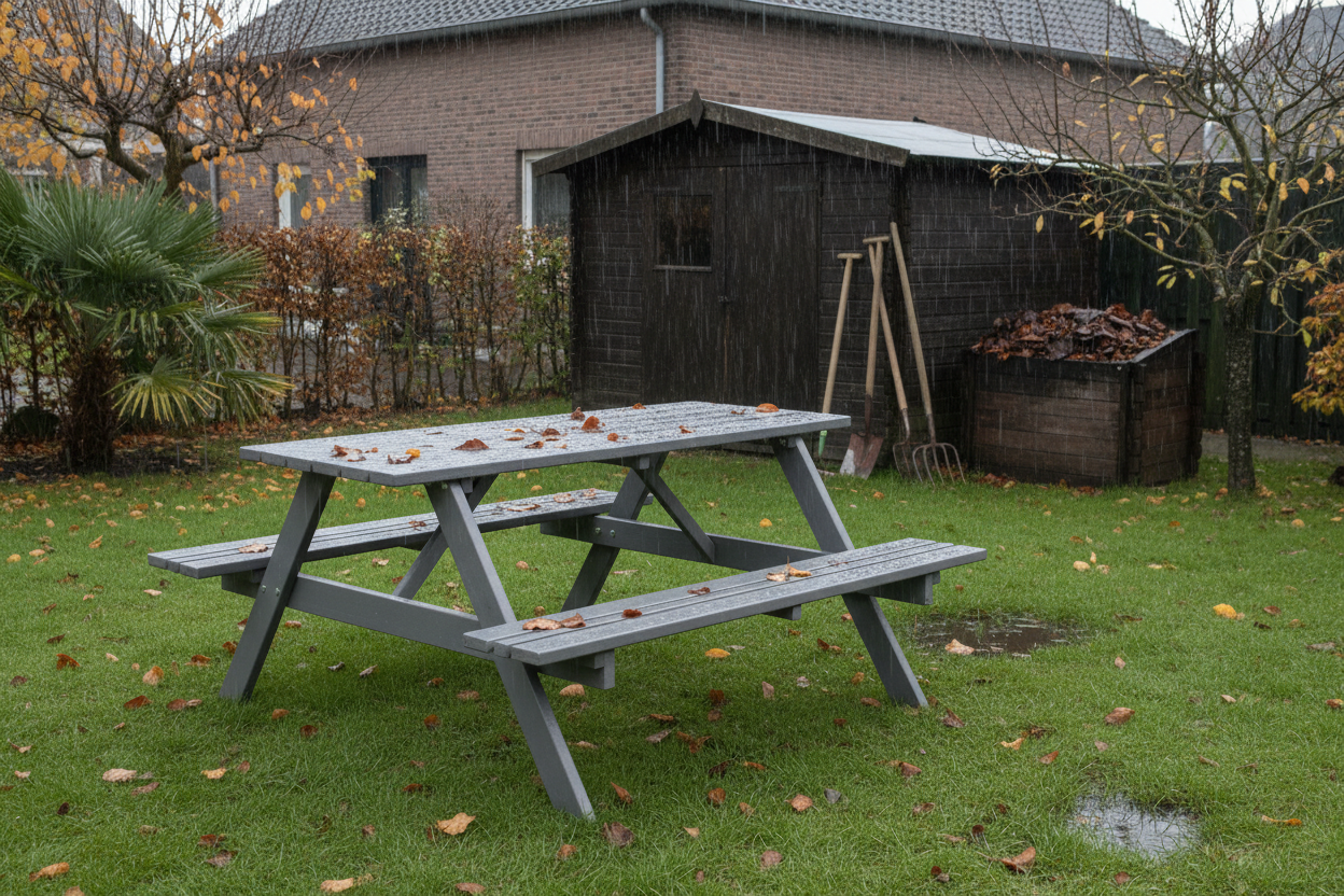 Remia Picknicktafel grijs regen authentiek