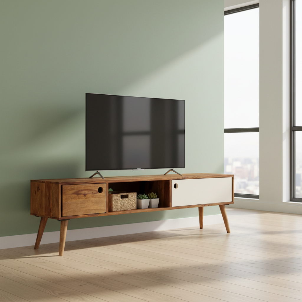 Retro TV-meubel in minimalistisch appartement