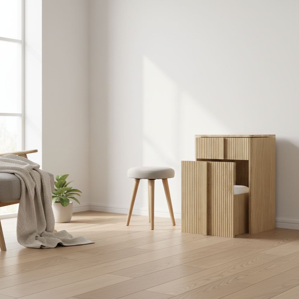 Ribbed kast Scandinavische woonkamer met kruk