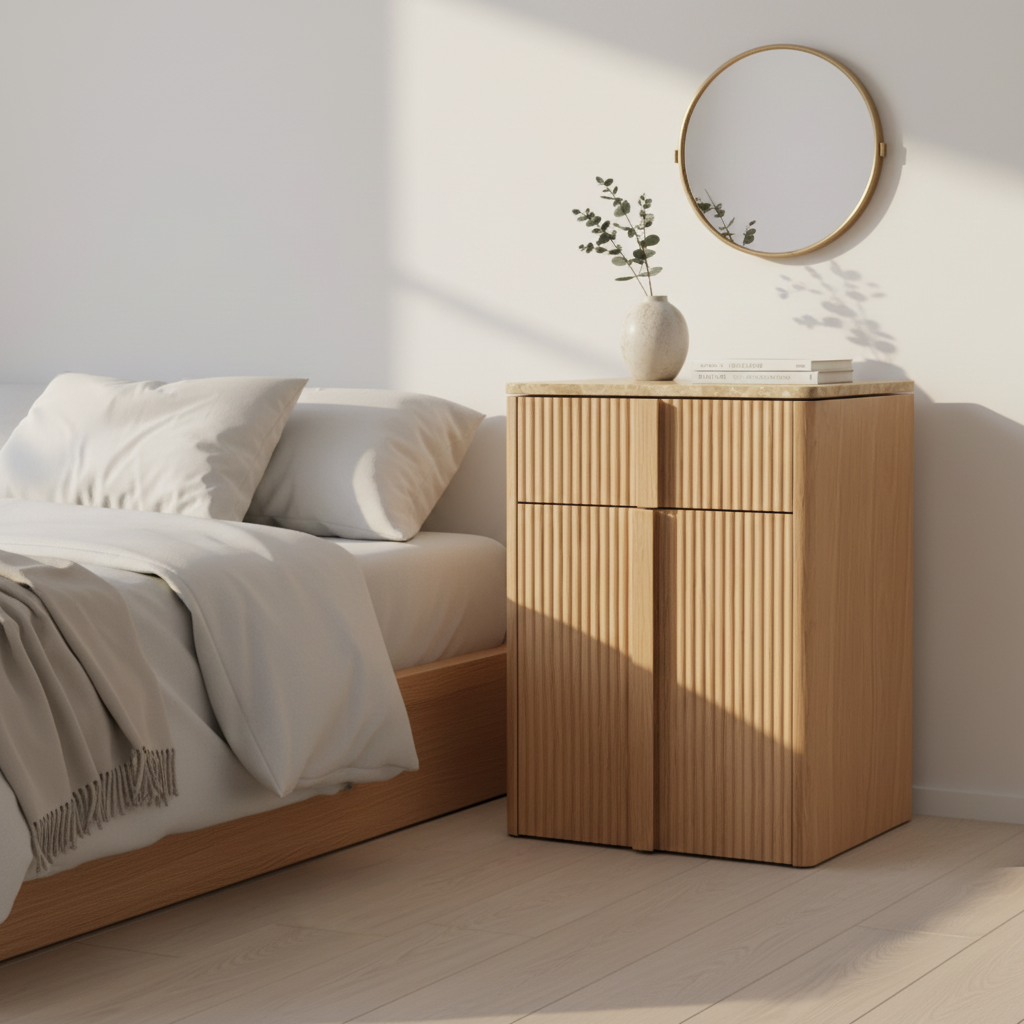 Ribbed nightstand deur gesloten
