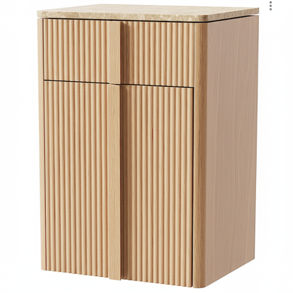 Ribbed nightstand deur open