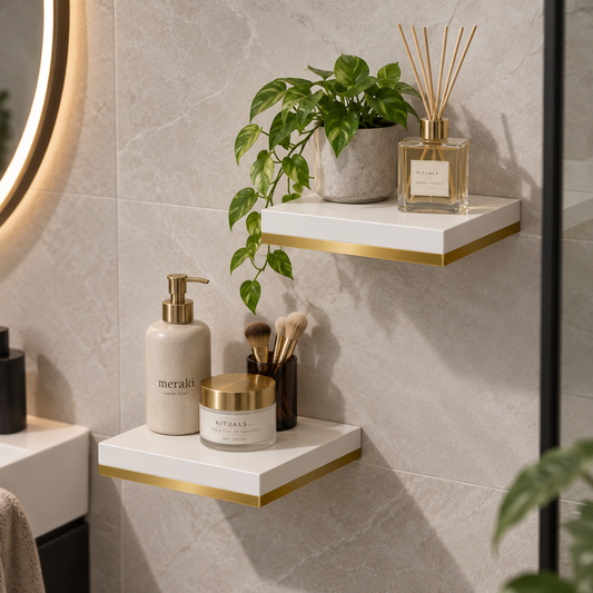 Kairo – Set of 2 Black Floating Wall Shelves with Gold Detail