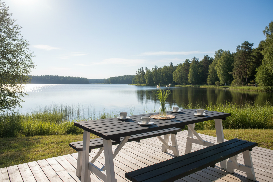 Rodeo tuintafelset aan het meer